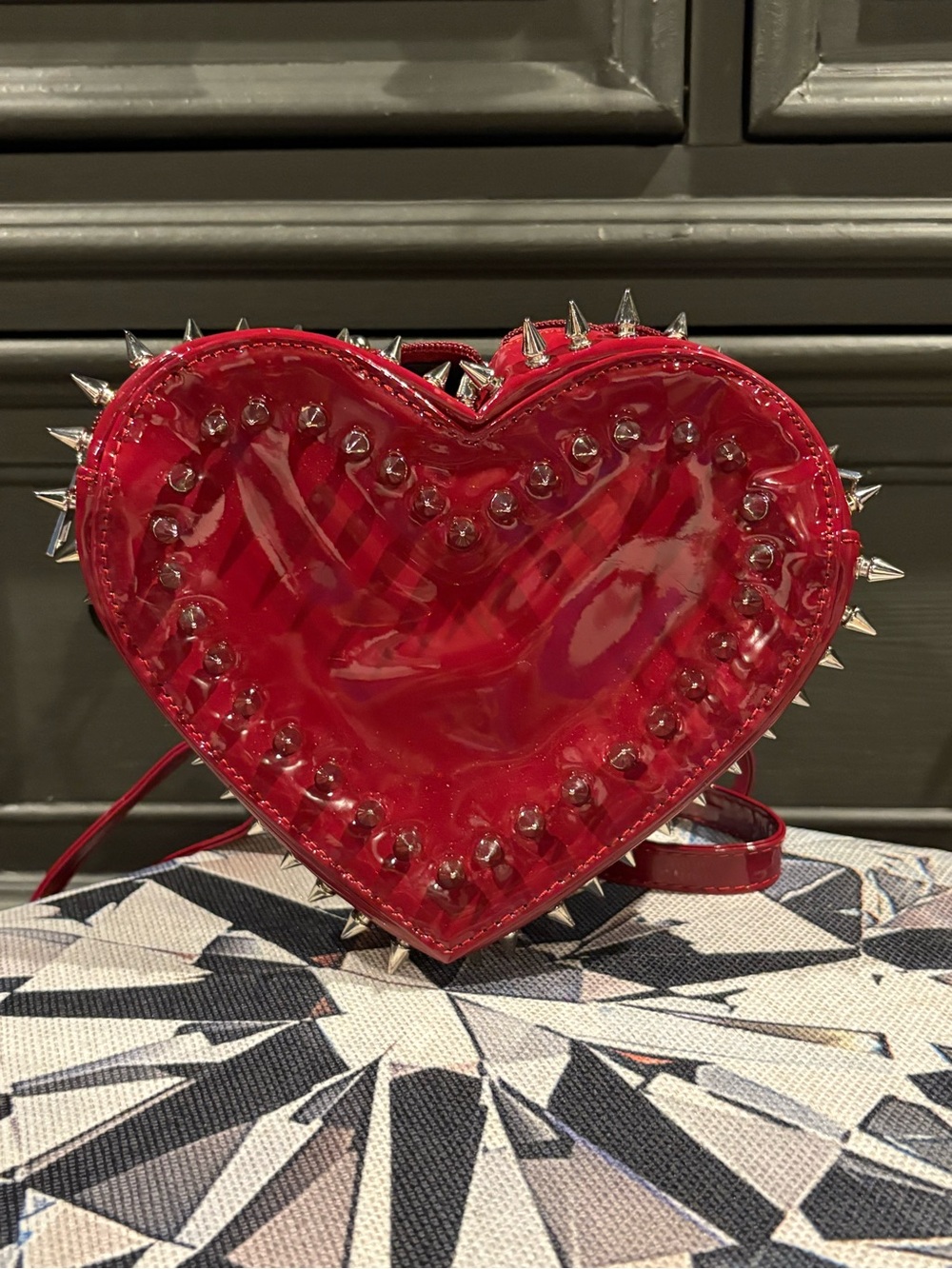 Red Spiked Heart Crossbody Bag